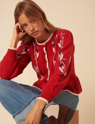 Nobody's Child Red Floral Embroidered Cardigan