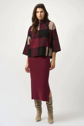 Joseph Ribkoff Dolman Sleeve Knit Top With Button Detail In Merlot/multi
