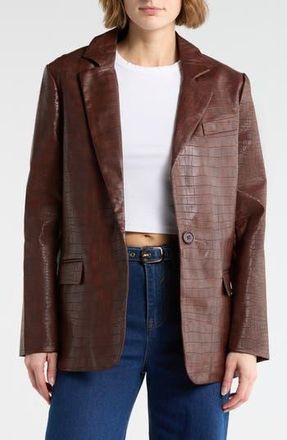 Vigoss Croc Embossed Faux Leather Blazer in Chocolate at Nordstrom Rack, Size X-Large
