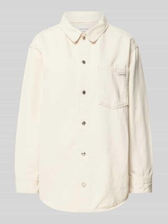 Calvin Klein Jeans Regular Fit Hemdbluse aus Baumwoll-Mix mit Leinen-Anteil in Ecru, Gr&ouml;&szlig;e XS