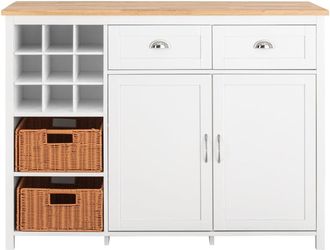 SoBuy Isla de cocina con 2 cestas de rat&aacute;n 2 puertas y 2 cajones blanco