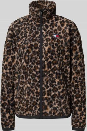 Tommy Jeans Regular Fit Teddyjacke mit Animal Print in Mittelbraun, Größe XS