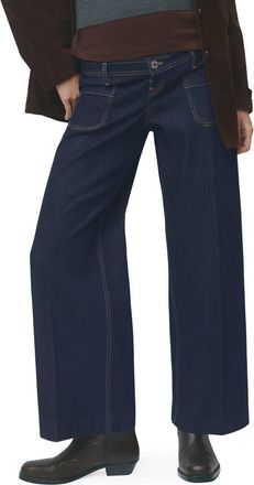 Mango Over the Bump Patch Pocket Wide Leg Maternity Jeans in Open Blue at Nordstrom, Size 10
