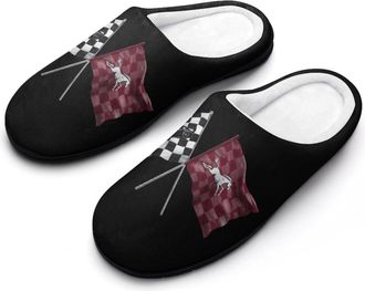 Generic Car And Horse Racing Checkered Flag Mens House Slippers Memory Foam Washable Cotton Slip on Home Shoes