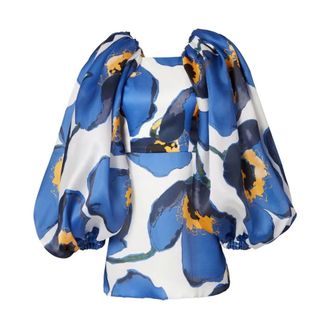 Carolina Herrera Silk Short Floral Dress - female - Carolina Herrera - Short Dresses - Blue - XS - Dresses