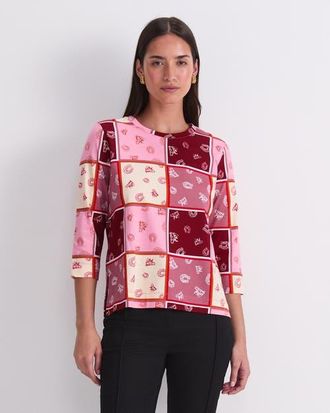 Sportscraft Horse Print 3/4 Sleeve Mercerized Top in Pink Multi at Nordstrom, Size Xx-Small