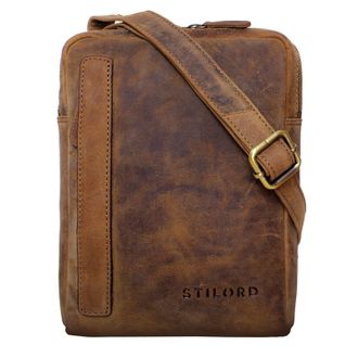 STILORD John Small Mens Leather Shoulder Bag Vintage Cross Body Cross Over for 8.4 Inch Tablet Handbag in Genuine Leather, Colour:Middle Brown