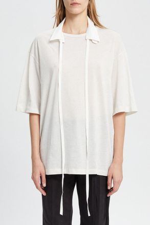Ann Demeulemeester Agapi High Comfort t Shirt With Det. Collar+hollow Words Print