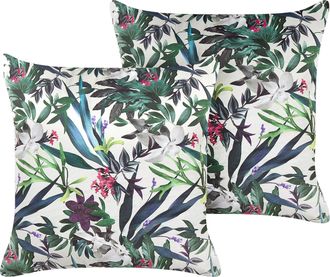 Beliani Conjunto De 2 Cojines De Terciopelo Verde Blanco Crema 45 X 45 Cm Gasteria