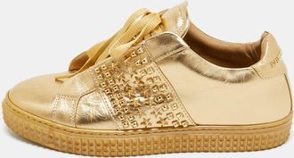 Philipp Plein Philipp Plein Gold Leather Spike Studded Sneakers