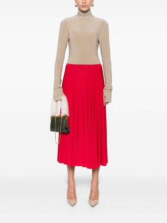 Norma Kamali Womens Pleated Midi Skirt - Red - Size Medium