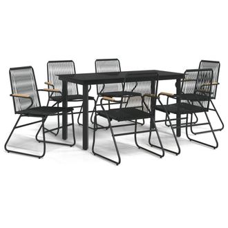 Berkfield Home 7 Piece Garden Dining Set Black PVC Rattan