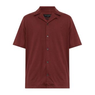 AllSaints Hudson Relaxed Fit Ramskull Shirt - Heren - Korte mouwen Overhemden - Rood - L - Katoen - Overhemden