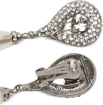 Alessandra Rich Crystal and Pearl Drop Earrings - Silver