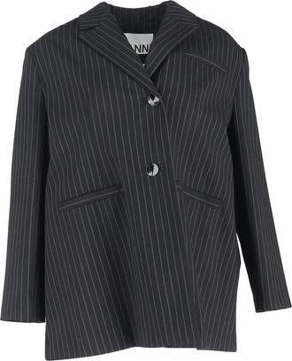 Ganni Pre-owned Womens Oversized Pinstriped Blazer in Black - Size Medium