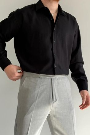 Trendyol MAN Heren Zwart Effen Lang Regular fit Overhemden