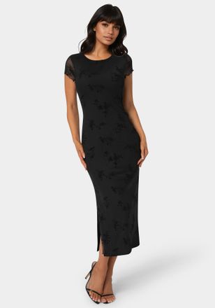 Bebe Flocking Mesh T-shirt Maxi Dress