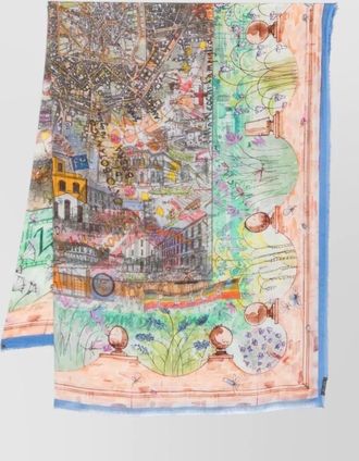 Faliero Sarti silk blend printed fringed scarf