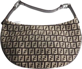 Fendi Pre-owned Shoulder Bags, female, Brown, Size: ONE SIZE Pre-owned Zucchino Canvas Leather Shoulder Handbag