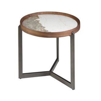 Angel Cerd&aacute; Round Coffee Table with Porcelain Marble Top, Walnut in Brown
