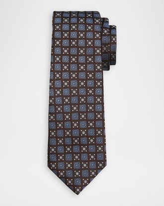 Kiton Men & apos;s Silk Geometric Jacquard 7-Fold Tie
