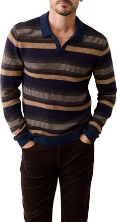 Marine Layer Liam Johnny Collar Long Sleeve Sweater Polo in Warm Multi Stripe at Nordstrom, Size Xx-Large