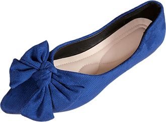 Generic Womens Flats Casual Pointed Toe Dressy Shoes Bow Solid Color Classic Lightweight Comfortable Slip On Walking Shoes Work Shopping Blue