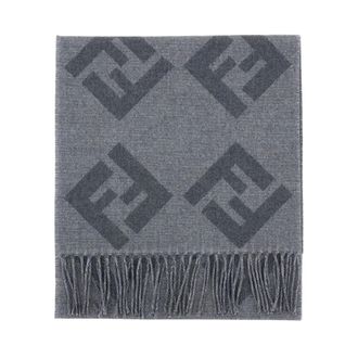 Fendi Sciarpa Sfrangiata Motivo FF all-over Reversibile - male - Fendi - Winter Scarves - Gray - ONE SIZE - Accessories