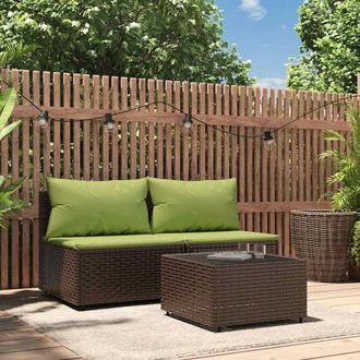 vidaXL Set Muebles De Jard&iacute;n 3 Piezas Y Cojines Rat&aacute;n Sint&eacute;tico Marr&oacute;n Vidaxl