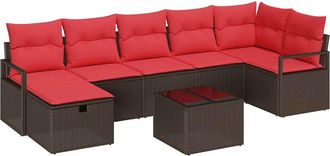 vidaXL Juego De Sof&aacute; Con Coj&iacute;n Manual Marr&oacute;n Y Rojo Rat&aacute;n Sint&eacute;tico Vidaxl
