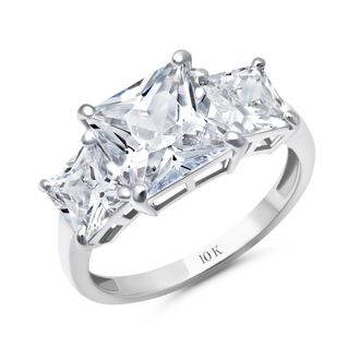 MAX + STONE 10k Yellow or White Gold 4 1/2 Carat Princess Cut Cubic Zirconia 3 Stone Ring