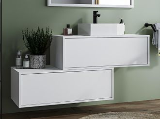 Vente-Unique Mobile per bagno sospeso con lavabo singolo e due cassetti 94 cm Bianco - TEANA II