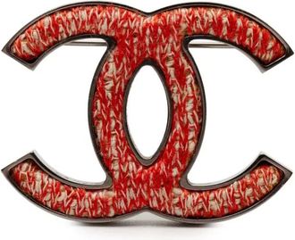 Chanel 2015 CC Silver Plated and Tweed Brooch costume brooch - Argento