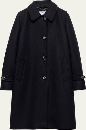 Prada Loden Leather-Button SIngle-Breasted Wool Coat