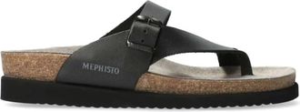 Mephisto Helen Zwarte Sandaal - Leer/Su&egrave;de/Nubuck - Dames - Slippers - Zwart - 40 EU - Leer - Schoenen