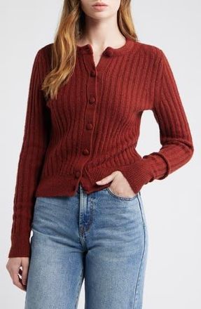 Madewell Rib Cotton & Merino Wool Blend Cardigan in Deep Rust at Nordstrom Rack, Size Xx-Small
