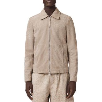 AllSaints Hockley Debossed Animal Print Suede Jacket in Pasilla Brown at Nordstrom, Size Xx-Large
