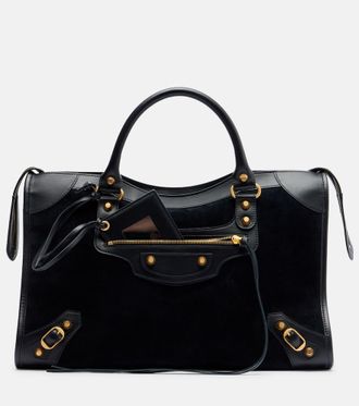 Balenciaga Le City Medium leather-trimmed suede tote bag
