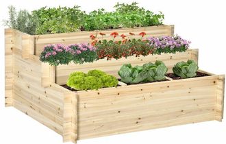OUTSUNNY Jardinera De Madera De 3 Niveles Escaleras De Huerto Urbano Con Tela Geotextil Para Cultivos Plantas Flores Para Jard&iacute;n Terraza Exterior 117x100x54 Cm