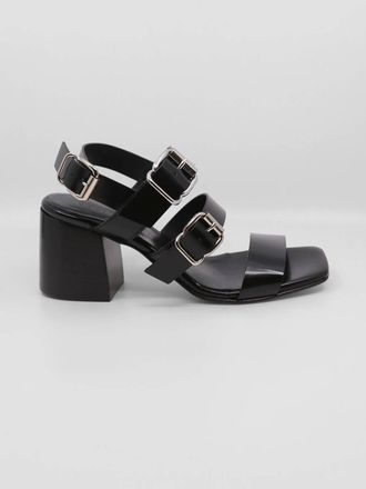Laura Bellariva Womens Abrasivato Three Strap Block Heel Sandal In Nero
