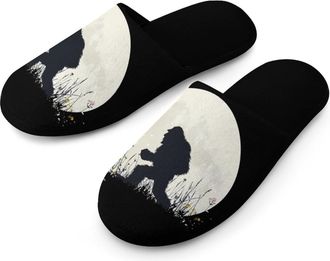 Generic Bigfoot Sasquatch Full Moon Mens Slippers Warm Non-Slip Houes Shose Spa Slipper for Home Bedroom
