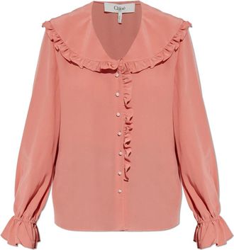 Chlo&eacute; Silk Shirt With Ruffles - Dames - Overhemden - Roze - XS - Overhemden