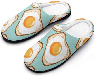 Generic Fried Eggs And Bread Mens Slippers Slip On Comfortable Fleece Cotton House Shoes Winter