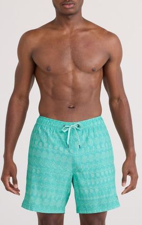 Saxx Oh Buoy 2N1 7-Inch Volley Swim Trunks in Isl Lineup-Surf Blue at Nordstrom, Size Medium