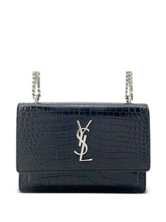 Saint Laurent 2013-2025 Croc Embossed Leather Monogram Sunset Chain Wallet crossbody bag - Nero