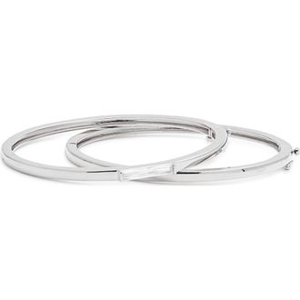 Nordstrom Set of 2 Cubic Zirconia Inset Bangle Bracelets in Clear- Silver at Nordstrom