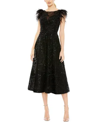 Mac Duggal Feather Shoulder Embellished Dress