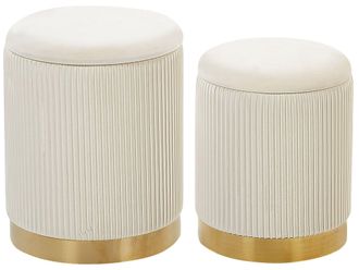Beliani Beliani - Set Di 2 Pouf Contenitore Moderni In Poliestere Bianco Con Base Oro Miramar