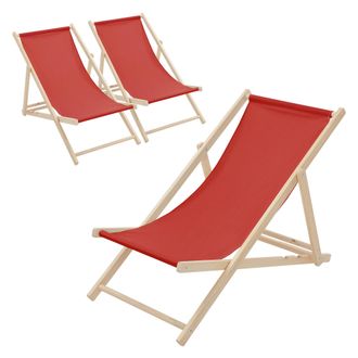 ECD Germany Ecd Germany - Juego De 3 Tumbonas Playa Madera De Pino Roja 3 Posiciones De Reclinaci&oacute;n Plegable Silla Tradicional De Sol Para Jard&iacute;n O Balc&oacute;n Imperme