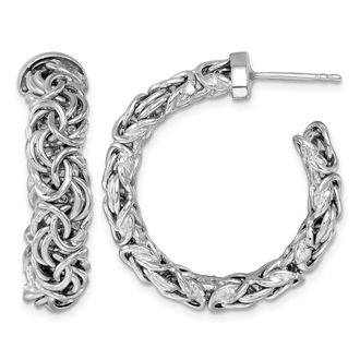 Diamond2Deal Sterling Silver Polished 7.5mm Byzantine Post C-Hoop Earrings